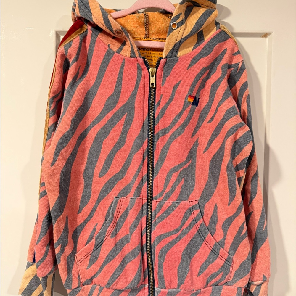 Aviator Nation Pink and Gray Zebra Kids Hoodie